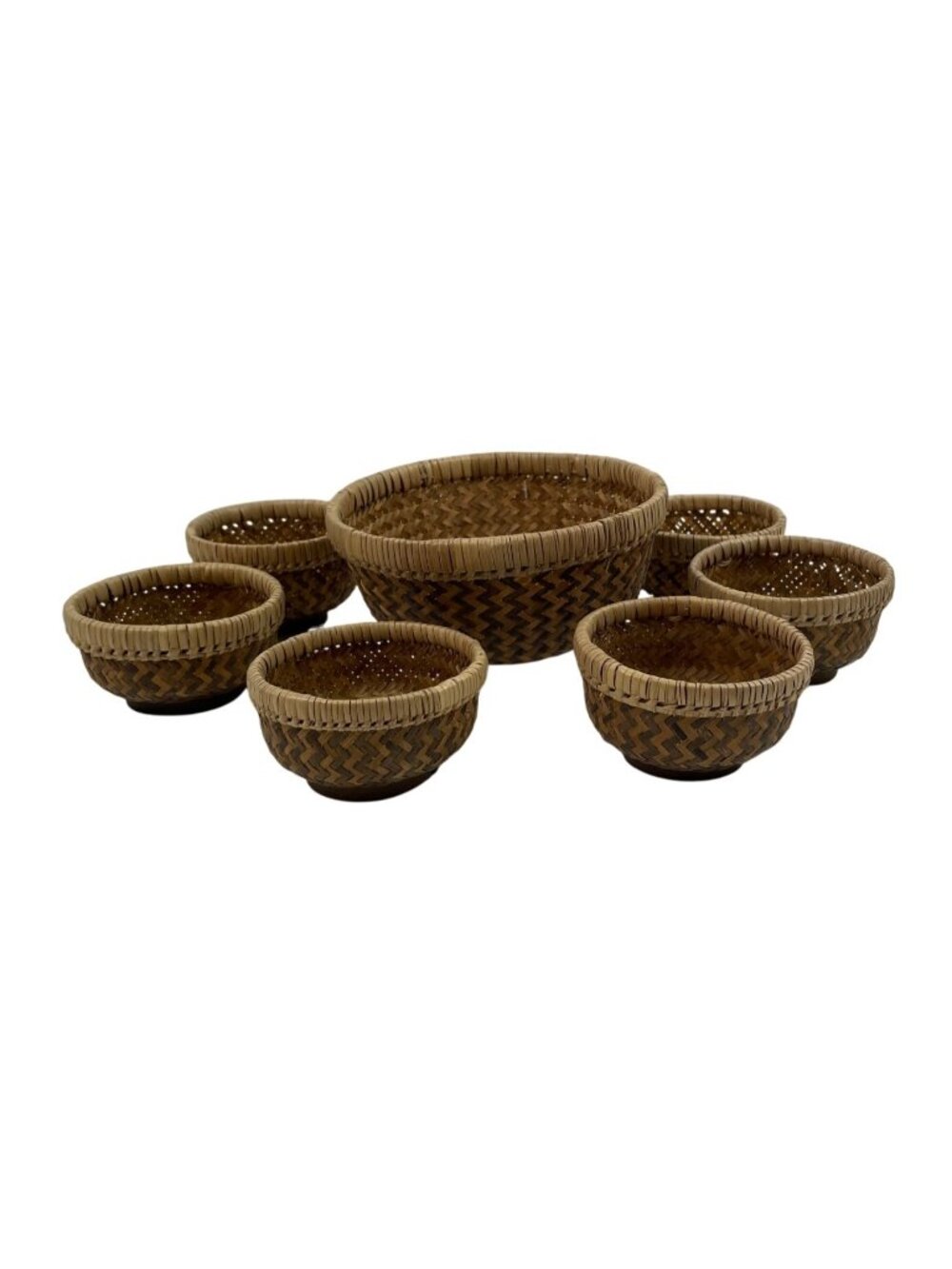 Handcrafted Bamboo Kacang Snack Basket Set Of 7 By Global Exchange